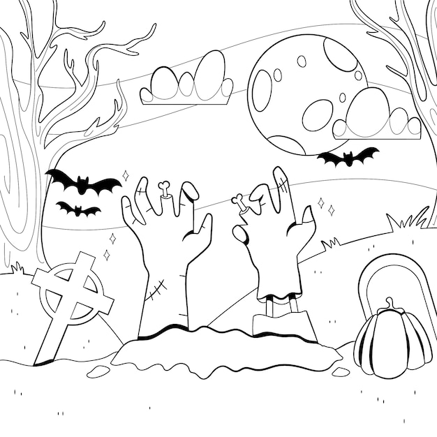 Free Vector | Hand drawn halloween coloring page illustration