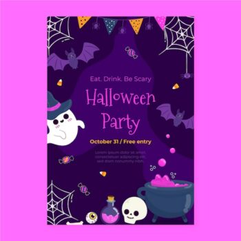 Free Vector | Hand drawn flat halloween party poster template