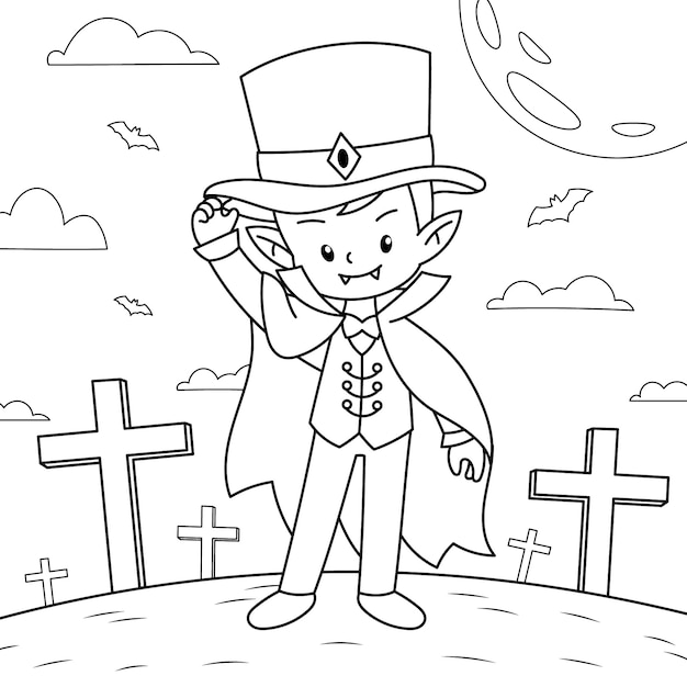 Free Vector | Halloween celebration coloring page illustration