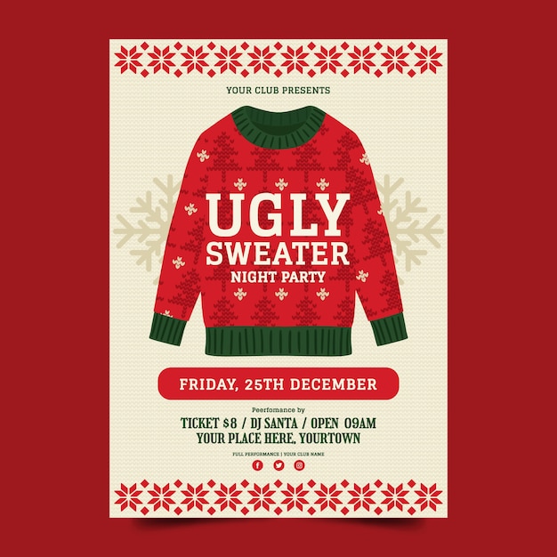 Free Vector | Ugly sweater party invitation template