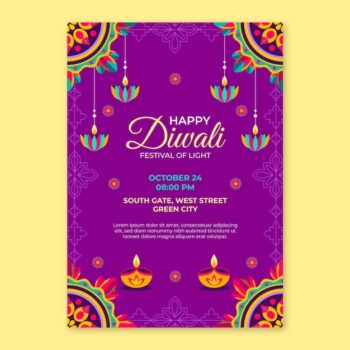 Free Vector | Diwali festival celebration vertical poster template