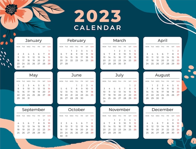 Free Vector | Hand drawn annual calendar template