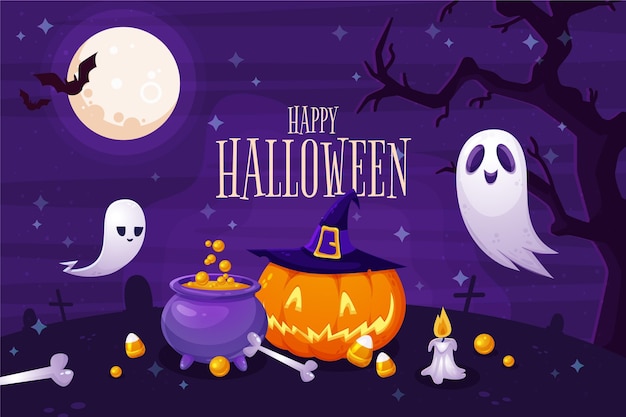 Free Vector | Hand drawn flat halloween background