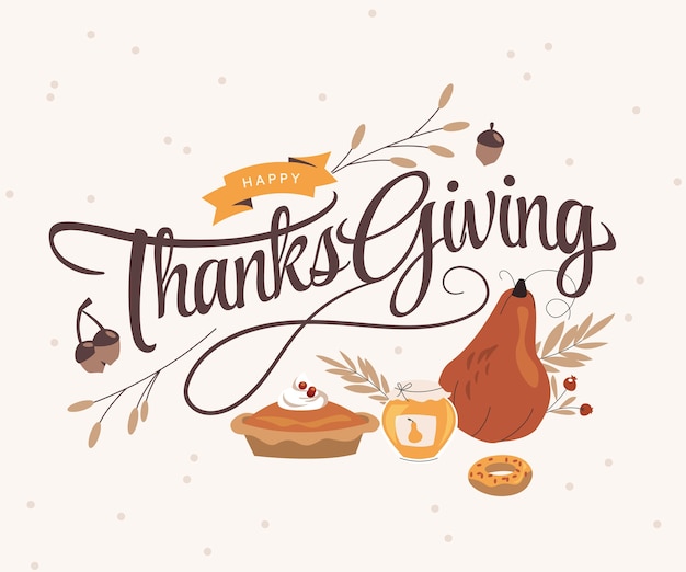 Free Vector | Flat thanksgiving text illustration