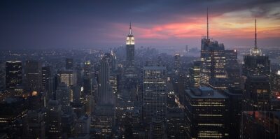 Free Photo | High angle shot of a beautiful cityscape at sunset in new york city, usa