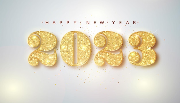 Free Vector | 2023 happy new year gold numbers design of greeting card of falling shiny confetti gold shining pattern