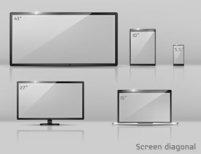 Free Vector | 3d realistic set of different screens - notebook, smartphone or tablet.