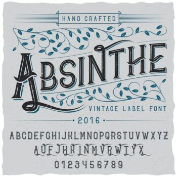 Free Vector | Alcohol hand crafted poster with word absinthe and alphabet
