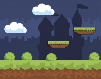 Free Vector | Arcade game world and pixel scene