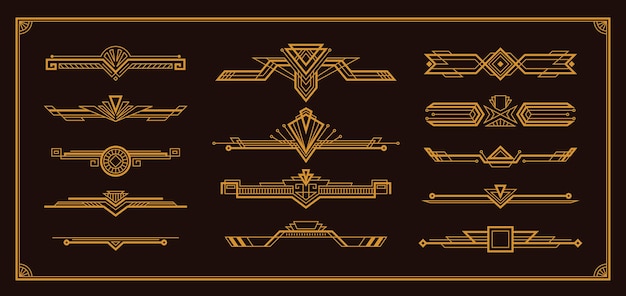 Free Vector | Art deco golden elegant vintage style decorative elements illustration