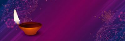 Free Vector | Auspicious diwali diya on purple decorative background