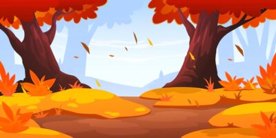 Free Vector | Autumn forest landscape with orange tree and grass