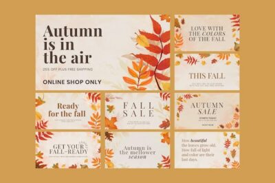 Free Vector | Autumn sell template vector set for blog banner