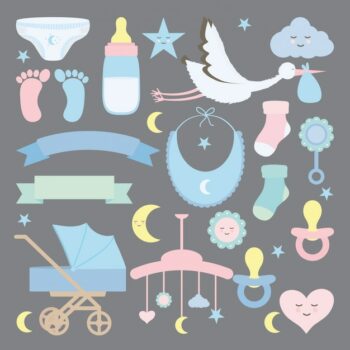 Free Vector | Baby shower set accessories