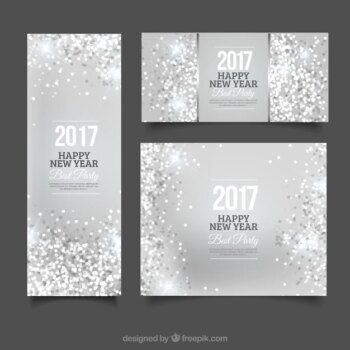 Free Vector | Banners and silver leaflet of new year's party
