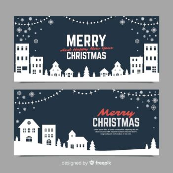 Free Vector | Banners in flat style with christmas town