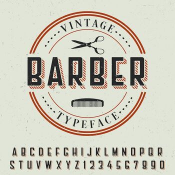 Free Vector | Barber vintage typeface poster with sample label design on grey