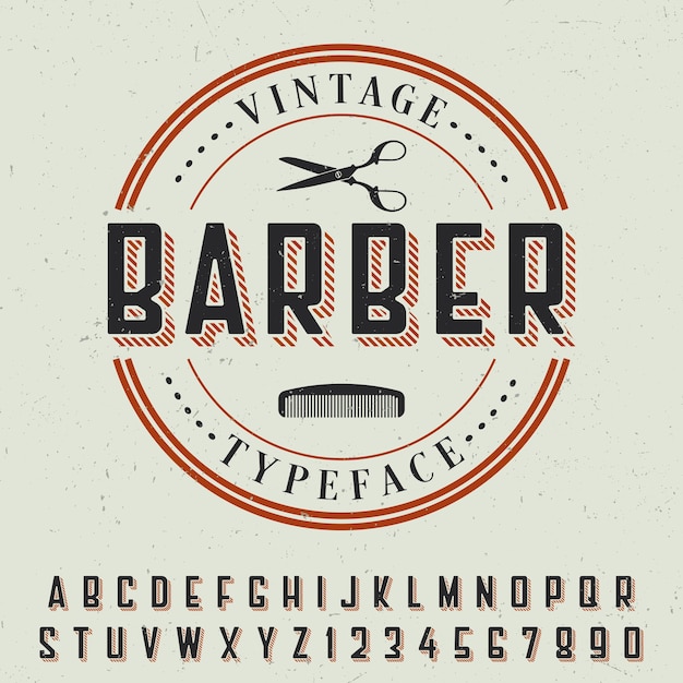 Free Vector | Barber vintage typeface poster with sample label design on grey