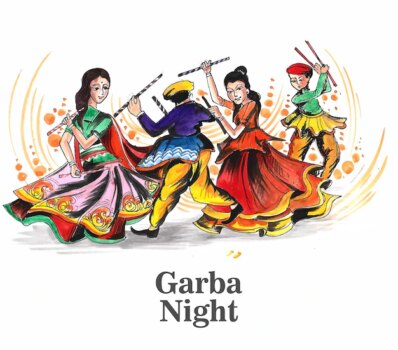 Free Vector | Beautiful celebrate navratri festival with dancing garba men & woman design