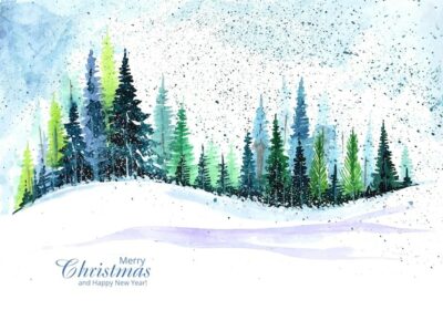 Free Vector | Beautiful christmas tree in winter landscape card background