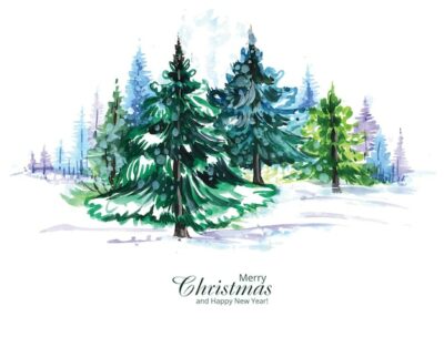 Free Vector | Beautiful decorated christmas tree in a winter landscape background