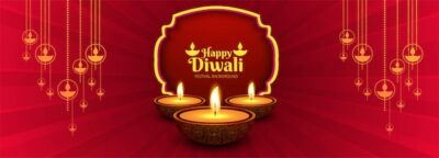 Free Vector | Beautiful diwali banner with diya decoration