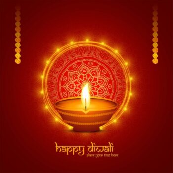 Free Vector | Beautiful diwali greeting card with shiny diya oil lamp background