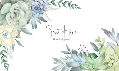 Free Vector | Beautiful hand drawing watercolor succulent plant and flower background template
