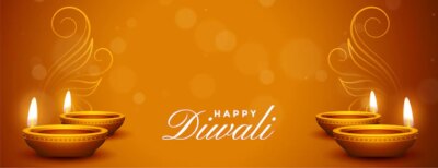 Free Vector | Beautiful happy diwali wishes banner with realistic diya