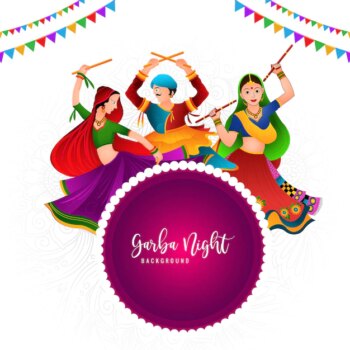 Free Vector | Beautiful illustration of people performing garba dance celebration card background