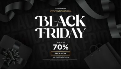 Free Vector | Black friday sale banner background with realistic 3d objects