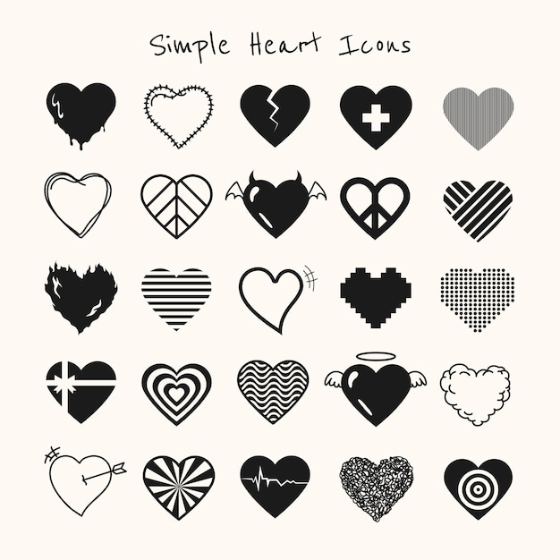 Free Vector | Black simple heart icon vector set