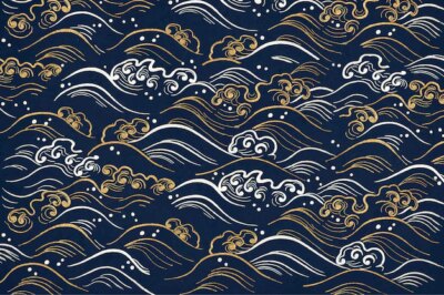 Free Vector | Blue wave pattern background , featuring public domain artworks