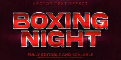 Free Vector | Boxing night text effect, editable metallic and red text style