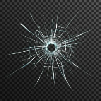 Free Vector | Bullet hole in transparent glass on abstract background with grey and black ornament