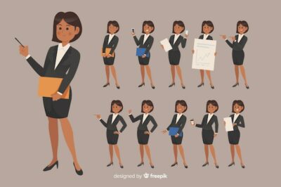 Free Vector | Businesswoman doing different actions
