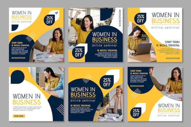 Free Vector | Businesswoman instagram posts collection