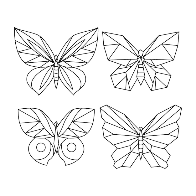 Free Vector | Butterfly outline with linear flat details collection