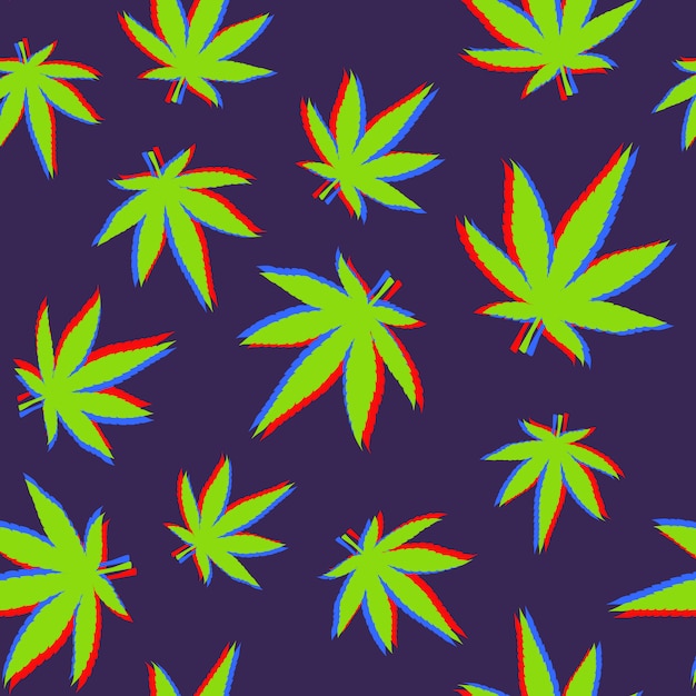 Free Vector | Cannabis leaves pattern with glitch effect