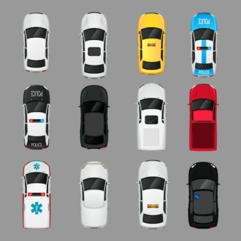 Free Vector | Cars transport top view icons set isolated vector illustration