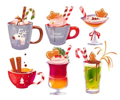 Free Vector | Cartoon christmas alcohol drinks collection