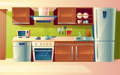 Free Vector | Cartoon cooking room interior, kitchen counter with appliances