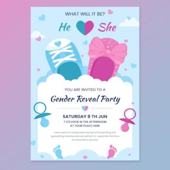 Free Vector | Cartoon gender reveal invitation template