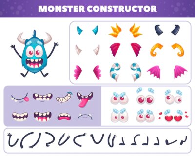 Free Vector | Cartoon monster emoticons kit of isolated elements for creating funny doodle character with eyes and mouths