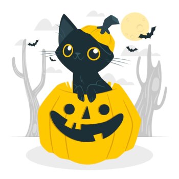 Free Vector | Cat rising from a pumpkin concept illustration