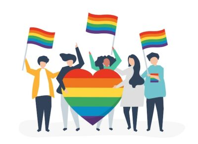 Free Vector | Character illustration of people holding lgbt support icons