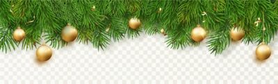 Free Vector | Christmas border with fir branches, christmas gold ball and confetti. winter holiday background isolated. great for new year cards, banners, headers, party posters