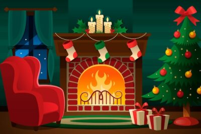 Free Vector | Christmas fireplace scene concept in flat design