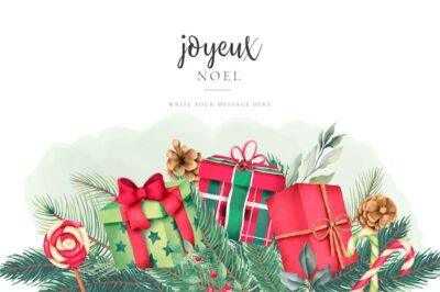 Free Vector | Christmas greeting card with lovely watercolor presents