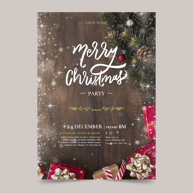 Free Vector | Christmas party poster template with photo